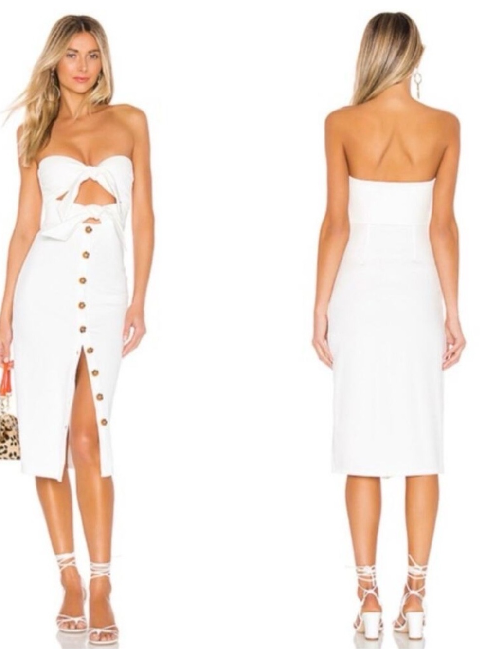 House of Harlow Revolve Colette Strapless Button Down Cutout Midi Dress Small
